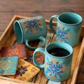 Dakota Fields Ambor Talavera Western Floral 8 Piece Ceramic Mug & Coaster Set Ceramic in Green/Blue | Wayfair 0906A6AD4C29484C85DC6F002B74ABF6