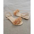 Champagne Satin Flat Sandal With Chiffon Flowers, Bridesmaid Shoes, Women Sandals, Kids Mommy & Me Fall Wedding Shoes