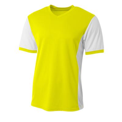 A4 N3017 Athletic Men's Premier V-Neck Soccer Jersey T-Shirt in Safety Yellow/White size Medium | Polyester A4N3017