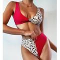 Juebong Underwear for Women Clearance Under $10.00 Women Sexy Swimwear Leopard Splicing Printing Split Swimsuit Bikini Red L