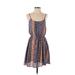 Everly Casual Dress - Mini Scoop Neck Sleeveless: Blue Aztec or Tribal Print Dresses - Women's Size Small