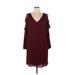 R&K Casual Dress - Mini Plunge 3/4 sleeves: Burgundy Solid Dresses - Women's Size 16