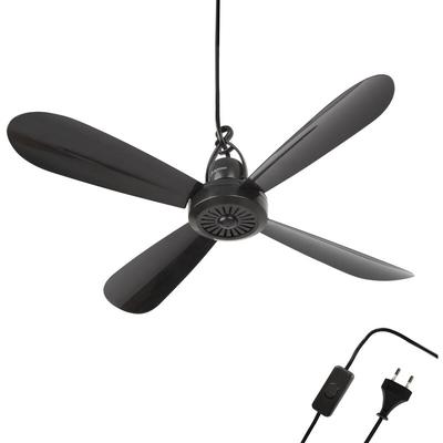 Mobiler Deckenventilator Schwarz ( 5m xxl Kabel ) mit Stecker und Schalter, 220V-240V / 5 Watt, Ø40