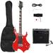 Flame Shaped Electric Guitar with 20W Electric Guitar Sound HSH Pickup Novice Guitar Audio Bag Strap Picks Shake Cable Wrench Tool Red