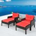 5-Piece Patio Conversation Sets Outdoor PE Wicker Furniture Set Patio Rattan Chairs and Ottomans Set Red