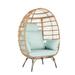 JINS&VICO Patio Lounge Egg Chair Outdoor Wicker Chair with Steel Frame and Comfortable Cushions for Balcony Backyard Poolside 440lb Weight Capacity Light Blue Cushion