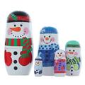JNANEEI 5 Pieces/Set Handmade Wooden Russian Nesting Dolls Novelty Snowman Dolls Stacking for Doll Set Birthday Gift for Girls K