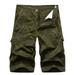 VSSSJ Mens Outdoor Shorts Oversized Fit Solid Color Zipper Multi-Pockets Button Elastic Waist Cargo Shorts Athletic Durable Bike Shorts Army Green XXXL