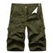 VSSSJ Mens Outdoor Shorts Oversized Fit Solid Color Zipper Multi-Pockets Button Elastic Waist Cargo Shorts Athletic Durable Bike Shorts Army Green XL