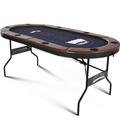 RayChee 8 Player Foldable Poker Table Folding Texas Holdem Table Portable Casino Table for Game Room with Padded Rails and Cup Holders (Brown 71 inch)