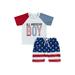 wybzd Baby Boy 4th of July Outfit All American Print Short Sleeve Tshirt Stars and Stripes Shorts Fourth of July Outfit 0-6 Months