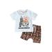 2Pcs Western Baby Boy Summer Clothes Short Sleeve Letter T Shirt Cow Printed Elastic Waist Shorts Cowboy Outfit