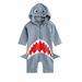 Herrnalise Swim Suit for Toddler Rash Guard Baby Swimwear Long Sleeve Fish Modelling Printed Hoody One-Piece Swimming Set 2-7 Years Gray