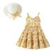 B91xZ Girls Summer Dresses Toddler Girls Fashion Summer Flower Dress Babys Kids Tutu Dress With Sun Hat Girls Sling Prom Dress Orange Sizes 5-6 Years