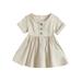 Sunisery Toddler Baby Girls Summer Dress Short Sleeve Round Neck Button Down Dresses Casual Princess Dress Clothes Apricot 2-3 Years