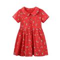 Girl Dress Cute Summer Knitting Cotton Short Sleeve Red Floral Print Sundress Summer Casual Mini Dresses 2 To 13 Years Party Dresses