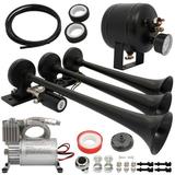 Air Horn Kit(Air tank air compressor)12V 105db black 3 Trumpet Train Horn 3Trumpet Air Horn(balck) 0.5Gal Air Tank(balck) 150PSI Air Compressor(silver) Electric Trains Horns for Any 12V Vehicles