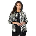 Plus Size Women's Fine Gauge Cardigan by Jessica London in Black Ivory Zebra (Size 12) Sweater