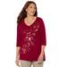Plus Size Women's V-Neck High-Low Top by Catherines in Rich Burgundy Leaf Scroll (Size 2X)