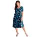 Plus Size Women's Ultrasmooth® Fabric V-Neck Swing Dress by Roaman's in Black Ikat Paisley (Size 38/40)