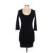 Frenchi Casual Dress - Mini Scoop Neck 3/4 sleeves: Black Solid Dresses - Women's Size Large
