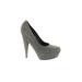 Yves Saint Laurent Rive Gauche Heels: Pumps Platform Cocktail Party Gray Print Shoes - Women's Size 38.5 - Closed Toe