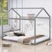 Wooden House-shaped Design Bed with Headboard,Queen Size