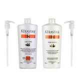 Kerastase Nutritive Bain Satin 2 Shampoo and Lait Vital Conditioner -34 oz with Pumps