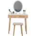 FULLWATT Modern Dressing Table Stool Set Makeup Mirror with LED Lights Storage Organizer