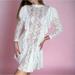 Free People Dresses | Free People White Crochet Lace Mini Dress With A Ruffle Long Sleeve Size S | Color: White | Size: S