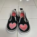 Vans Shoes | 6 Toddler Vans Slip On Black/White Pink Soft Hearts. | Color: Black/Pink | Size: 6bb