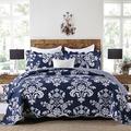 Quilt Set 100% Cotton Bedspread - Quilt Bedding Set,Bed Quilt Bed Cover,Reversible Lightweight Colchas para Camas with Matching Shams,Quilted Comforter Coverlet for Queen Bed,Queen Size,Navy