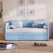 Elegant Design Twin Upholstered Daybed With Trundle and Wood Slat, Velvet Sofa Bed, Perfect for Small Living Spaces, Light Blue