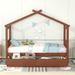 Twin Imaginative House Daybed with Headboard for Kids Girls Boys, Wood Storage Platform Bedframe with 2 Drawers&Sky Roof, Walnut