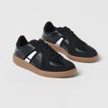 Zara Shoes | Kids Leather Pieced Sneakers Black Size 5.5 | Color: Black/White | Size: 5.5b