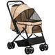 PawHut Pet Stroller Dog Cat Travel Pushchair Foldable Jogger with Reversible Handle EVA Wheel Brake Basket Adjustable Canopy Safety Leash for Small Dogs, Light Brown