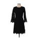 Ann Taylor Cocktail Dress - A-Line Crew Neck 3/4 sleeves: Black Print Dresses - Women's Size 0