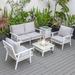 LeisureMod Walbrooke Modern White Patio Conversation With Square Fire Pit With Slats Design & Tank Holder - Leisuremod WWS-27-20-57-31-LGR