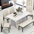 Afia Premium Collection 6-Piece Modern Style Dining Set Wood/Upholstered in White | 29.7 H x 36.1 W x 60 D in | Wayfair XW000360