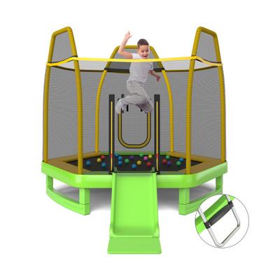 Costway 7 Feet Trampoline with Ladder and Slide for Indoor and Outdoor-Green