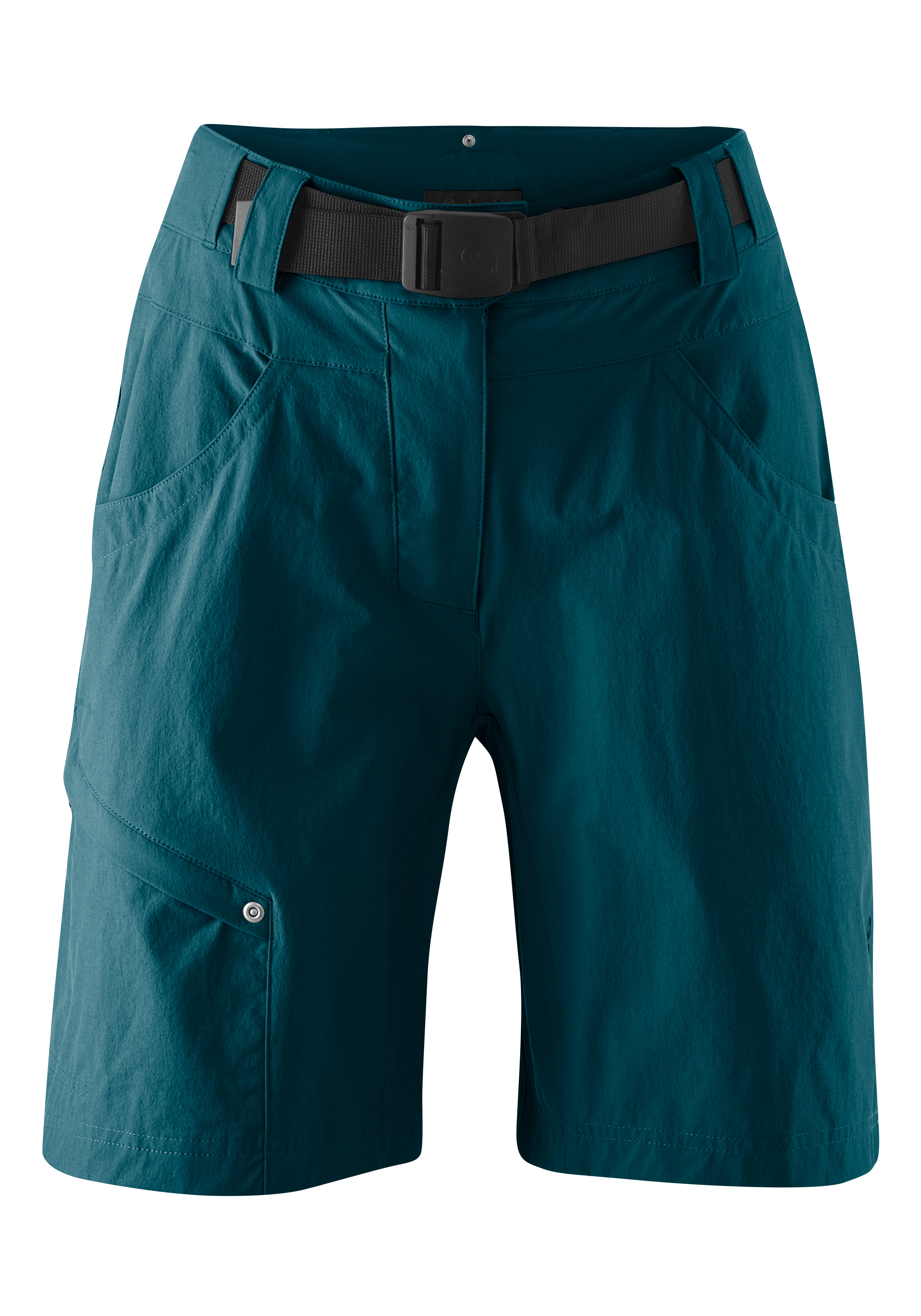 Fahrradhose GONSO "Mira Basic", Damen, Gr. 36, Normalgrößen, blau (fossil blau), 90% Polyamid, 10% Elastan, Hosen, kurze Damen Radhose mit Sitzpolster, wasserabweisend, inkl. Gürtel Image