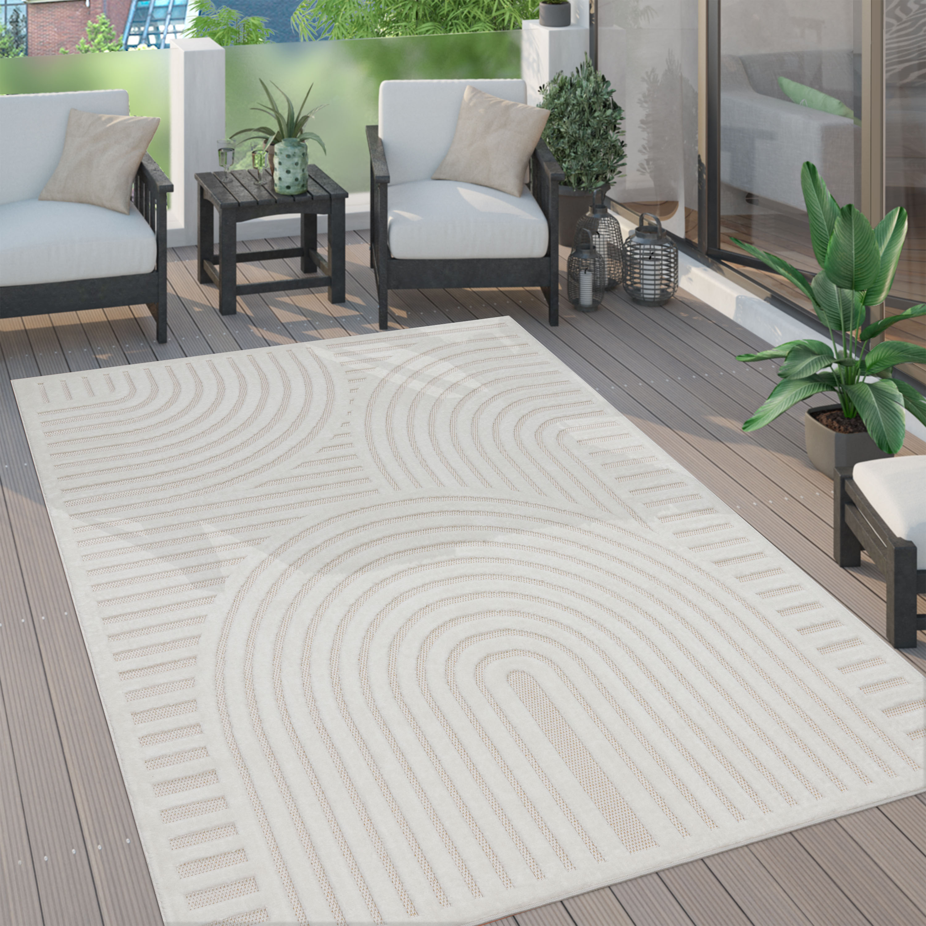 Teppich PACO HOME "Livorno 674", beige (creme), B:160cm H:14mm L:220cm, Polypropylen (PP), Teppiche, Uni Farben, moderner Hoch-Tief-Effekt, Scandi-Look, Outdoor geeignet Image