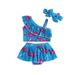 Qtinghua 3Pcs Infant Toddler Baby Girls Flamingos Swimsuit One Shoulder Ruffle Swim Tops Shorts Bikini Set Bathing Suit Blue 6-9 Months