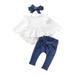 KIMI BEAR Baby Girls Outfits 6 Months Infant Girl Fall Winter Outfits 12 Months Infant Girl Pure Color Basic Pull-Over Long Sleeve Peplums Tops + Elastic Pants + Headband 3PCS Set White