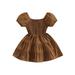 Toddler Baby Girl Dresses Short Sleeve Off Shoulder Ruffled Solid Princess A-Lined High Waist Dress