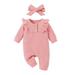 ZRBYWB Romper Baby Girl Clothes Long Sleeve Soild Romper Jumpsuit Hairband Cute Baby Girl Clothes Baby Clothes
