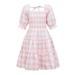 BULLPIANO Kids Girl s Floral Puff Short Sleeve A Line Midi Dress Square Neck Flared Swing Summer Dresses