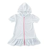 Herrnalise Toddler Girls Solid Swimsuit Cover Up Hooded Kids Coverup Zip-Up Beach Bathing Suit Robe 2-11 Years White