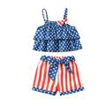 kpoplk 4th of July Baby Girl Outfit Toddler Kids Girls 4th of July Outfits Tassel Sleeveless American Flag Baby Girls Outfit(Blue 18-24 M)