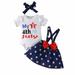 ZCFZJW MY 1ST 4TH OF July Toddler Baby Girls Independence Day Dress Set Casual Summer Short Sleeve Romper Bow Strap Dress with Hairband Outfits Set Clothes Blue 3-6 Months